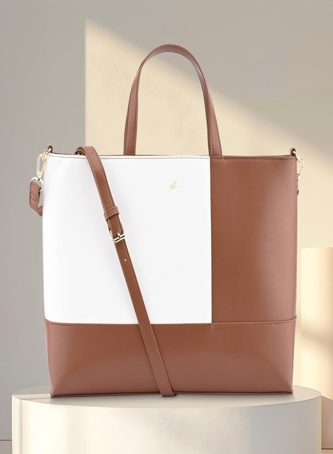 Fastrack Colourpop Laptop Tote | Faux-Leather Women's Handbags | 15" Laptop Tote For Workwear And College, Brown - Image 3